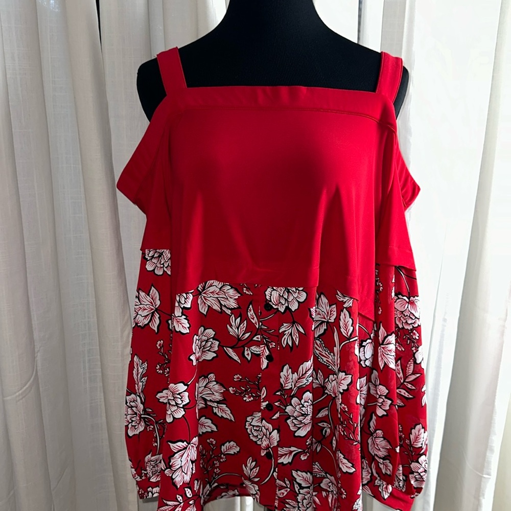 Slim Factor by Investments Women’s off the Shoulders Red Blouse Size L Runs Big